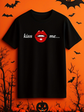 Men's T-Shirt Kiss Me Bold Red Graphic Lips Under Halloween Shadows