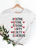 Women's T-Shirt Amazing Loving Strong Happy Beauty Gracious With Red Heart Accents Mother