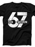 Men's T-Shirt Six Seven Distressed White Numbers Graphic Black T Shirt