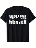 Men's T-Shirt Walleye Hunter Bold Text With Fish Silhouette Across Black T Shirt