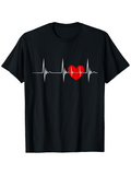 Men's T-Shirt Heartbeat Pulse Line With Red Love Shaped Heart Symbol T Shirt