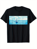 Men's T-Shirt Blue Water Reflections With Calm Horizon Surrounding Sailing Boats And Gentle Ocean