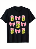 Men's T-Shirt Patterned Pink Ribbons With Pickle Jars On Black Cotton Shirt