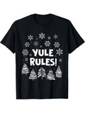 Men's T-Shirt Yule Rules Surrounded By Snowflakes And Festive Pine Trees
