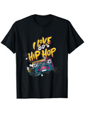 Men's T-Shirt I Love 80s Hip Hop Colorful Neon Boombox Graffiti Spray Music Theme Design