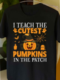 Men's T-Shirt I Teach The Cutest Pumpkins In The Patch Surrounded By Bats Spider Web Stars And Witch Hat Pumpkin