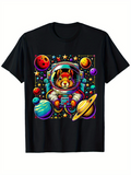 Men's T-Shirt Colorful Floating Planets With Stars And Adorable Astronaut Bear