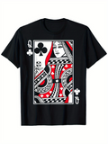 Men's T-Shirt Artistic Playing Cards Queen Surrounded By Patterned Motifs And Club Symbols