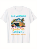 Men's T-Shirt Aloha Hawaii Vacation 2025 Making Memories Together With Tropical Sunset Hut Surrounded By Palms