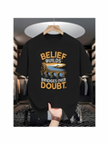 Men's T-Shirt Belief Builds Bridges Over Doubt Shimmering Mountain Lake With Sun Rays And Flowing River Landscape