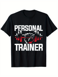 Men's T-Shirt Personal Trainer Strong Arm Holding Red Barbell Graphic