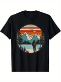 Men's T-Shirt Retro Sunset Mountain Views With Tall Pine Trees Lake Hiker
