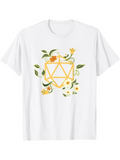 Men's T-Shirt Yellow Geometric Floral Design With Leaves And Blossoming Flowers