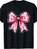 Men's T-Shirt Pink Ribbon Pattern With Empowering Words Surrounding A Large Bow