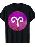 Men's T-Shirt Vibrant Cosmic Pink Circle With Bold Aries Symbol