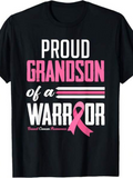 Men's T-Shirt Proud Grandson Of A Warrior Pink Ribbon With Supportive Lettering T Shirt