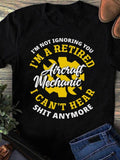 Women's T-Shirt Retired Aircraft Mechanic Yellow Gear Icon With Bold Lettering