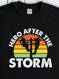 Men's T-Shirt Hero After The Storm Vintage Sunset Lineman Working On Utility Pole