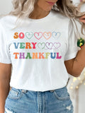 Women's T-Shirt So Very Thankful Pastel Rainbow Hearts On White Shirt