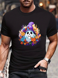 Men's T-Shirt Purple Witch Hat With Colorful Flowers And Smiling Skull Centerpiece