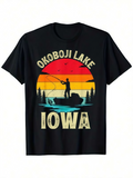 Men's T-Shirt Okoboji Lake Iowa Retro Sunset Fishing Scene Lake