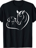 Men's T-Shirt Minimalist Heart Shaped Outline With Dog And Graceful Horse