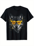 Men's T-Shirt Cool Modern Hand Drawn Wolf With Yellow Glasses Graphic Wolf