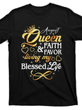 Men's T-Shirt August Queen Faith Favor Living My Blessed Life With Gold Sparkle Crowns And Hearts