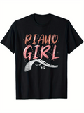 Men's T-Shirt Piano Girl Artistic Hand Painted Keys With Floating Sparkle Effects Piano