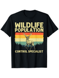 Men's T-Shirt Wildlife Population Control Specialist Retro Stripes With Standing Deer Illustration