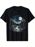 Men's T-Shirt Reflected Moonlight With Tranquil River Among Tall Pine Trees Forest
