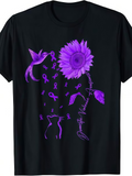 Men's T-Shirt Purple Sunflower With Hummingbird Awareness Ribbons And Feminine Silhouette Flower