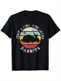 Men's T-Shirt Just A Girl Who Loves Rabbits Vintage Rainbow Silhouette Sunset With Black Rabbit