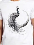Men's T-Shirt Flowing Elegant Feathers With Crescent Moon Surrounding Majestic Peacock