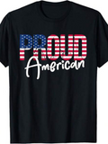 Men's T-Shirt Proud American Bold Letters With Flag Colors On Solid Black Shirt