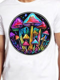 Men's T-Shirt Colorful Psychedelic Landscape With Neon Lights And Glowing Vibrant Mushrooms