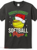 Men's T-Shirt Santas Favorite With Christmas Hat Softball Player