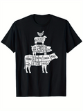 Men's T-Shirt Vintage Butcher Guide Cuts Diagram With Farm Animal Stack Cow