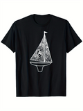 Men's T-Shirt Minimalist Nautical Patterned Lines With Abstract Waves Sailboat