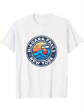 Men's T-Shirt Niagara Falls New York Retro Colorful Emblem Featuring Sunset And Waterfall Scene