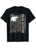 Men's T-Shirt Bear Hunter Distressed Camouflage Flag With Silhouetted Animal Bear