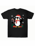 Men's T-Shirt Snowflakes With Christmas Gifts And Candy Cane Penguin