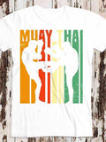 Men's T-Shirt Muay Thai Fighters Battling Against Colorful Vertical Striped Background