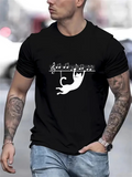 Men's T-Shirt Leaping Cat Hanging Under Musical Notes Among Melodic Symbols Cat