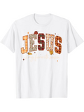 Men's T-Shirt Autumn Patterns And Seasonal Leaves Around Colorful JESUS Letters