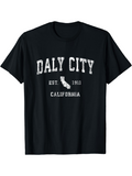 Men's T-Shirt Daly City California With Vintage College Print State Outline