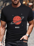 Men's T-Shirt Mars Red Planet With Stars And Surrounding Rings Illustration