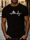 Men's T-Shirt Heartbeat Line With Cyclist Riding Bike Among Urban Streets
