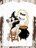 Men's T-Shirt Potion Witch With Glowing Magic Bats Cauldron Spell Book