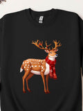 Men's T-Shirt Winter Snowy Scene With Red Scarf Wearing Festive Reindeer